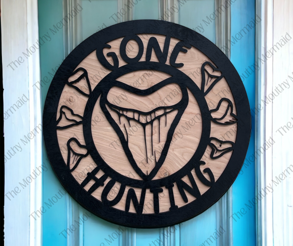Gone Hunting Shark Tooth Door Hanger