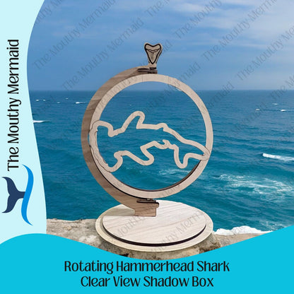 Rotating Clear View Hammerhead Shark Shadow Box